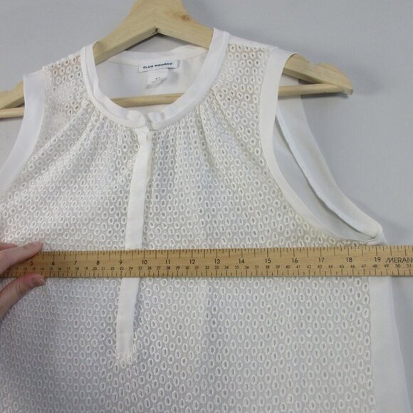 Club Monaco Silk Sheer Blouse Women S White Sleeveless Henley Boho Summer 104 - Picture 10 of 12